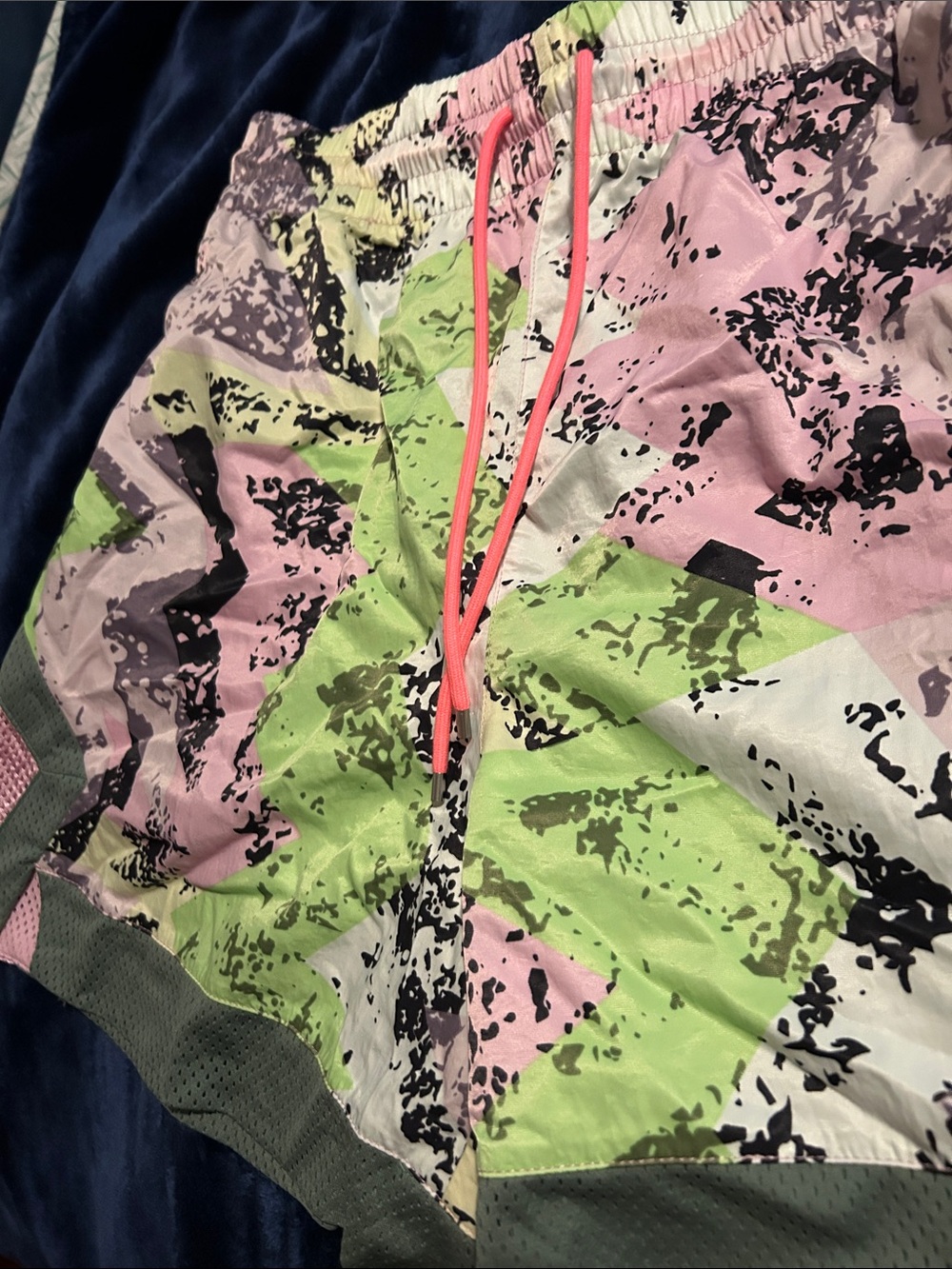 Jordan Multi-Color Athletic Shorts with Neon Pink Drawstring - Picture 2 of 6
